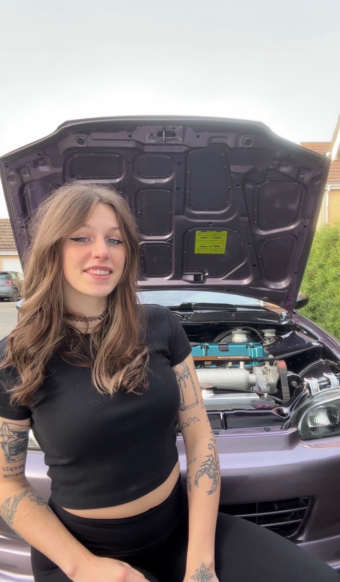 Pip with purple Civic EG engine bay